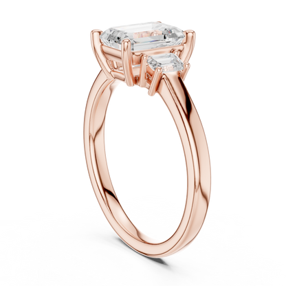 1.70ctw Emerald Shaped Diamond Three-Stone Engagement Ring in Yellow Gold