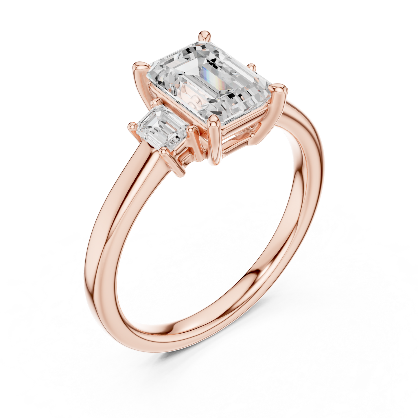 1.70ctw Emerald Shaped Diamond Three-Stone Engagement Ring in Yellow Gold