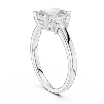 1.70ctw Emerald Shaped Diamond Three-Stone Engagement Ring in Yellow Gold