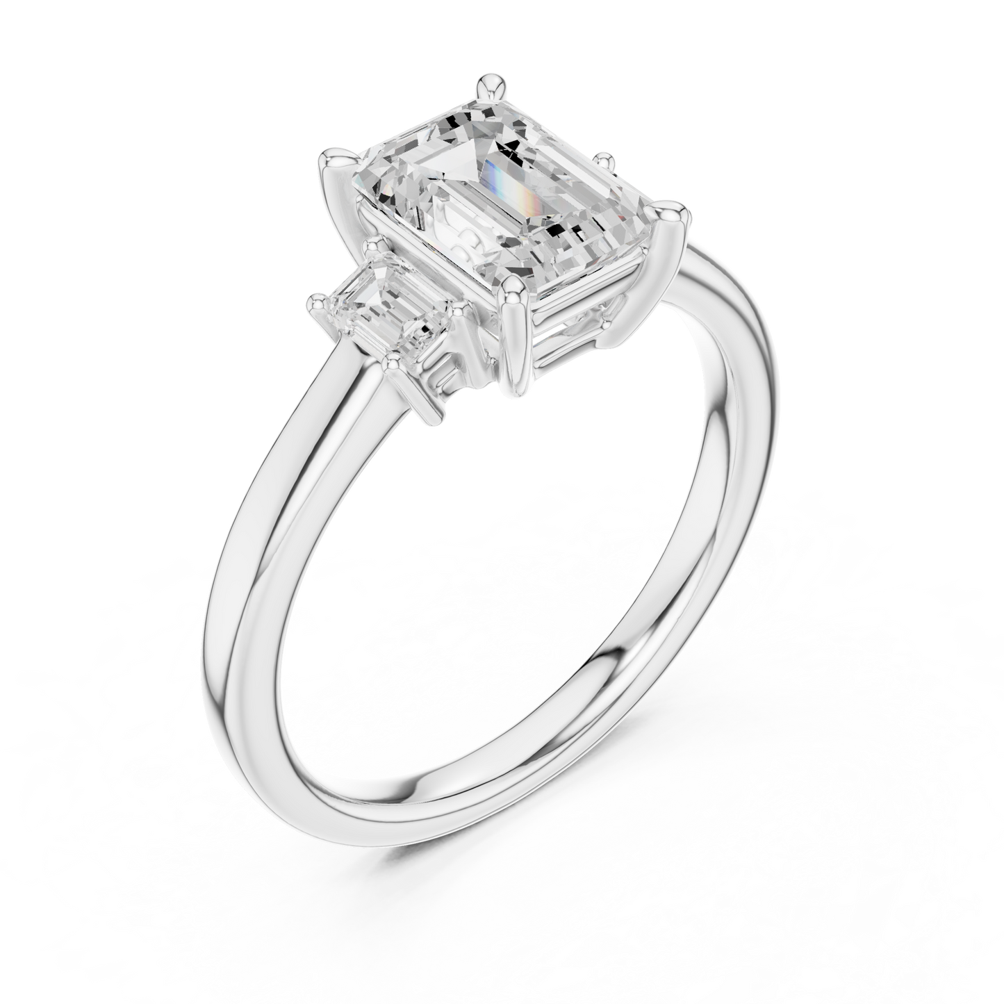 1.70ctw Emerald Shaped Diamond Three-Stone Engagement Ring in Yellow Gold