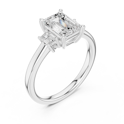 1.70ctw Emerald Shaped Diamond Three-Stone Engagement Ring in Yellow Gold
