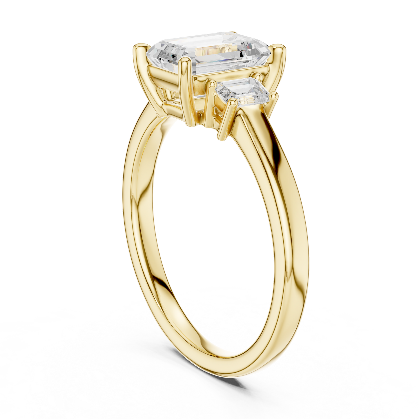 1.70ctw Emerald Shaped Diamond Three-Stone Engagement Ring in Yellow Gold