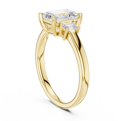 1.70ctw Emerald Shaped Diamond Three-Stone Engagement Ring in Yellow Gold