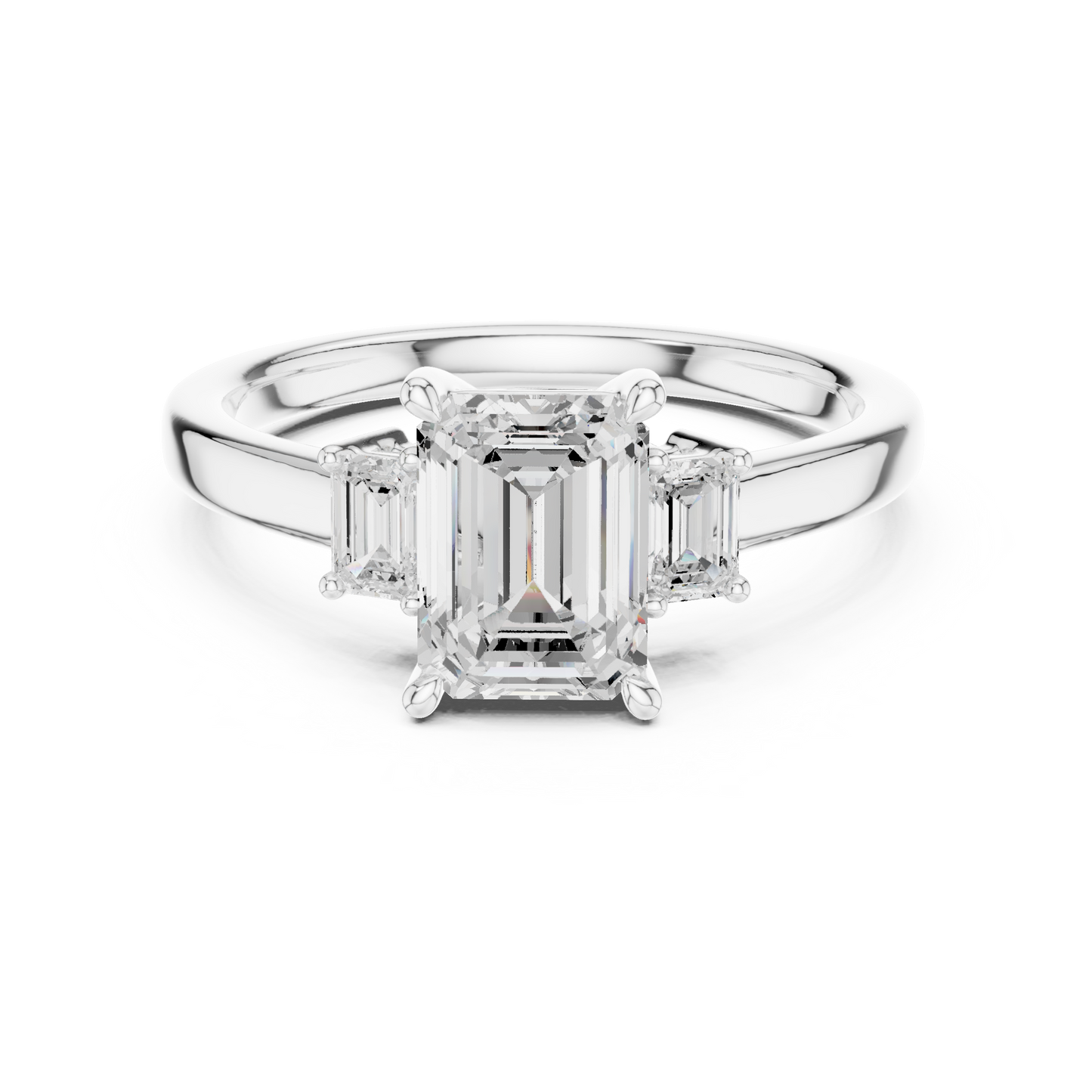 1.70ctw Emerald Shaped Diamond Three-Stone Engagement Ring in Yellow Gold