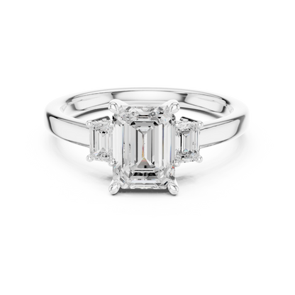 1.70ctw Emerald Shaped Diamond Three-Stone Engagement Ring in Yellow Gold