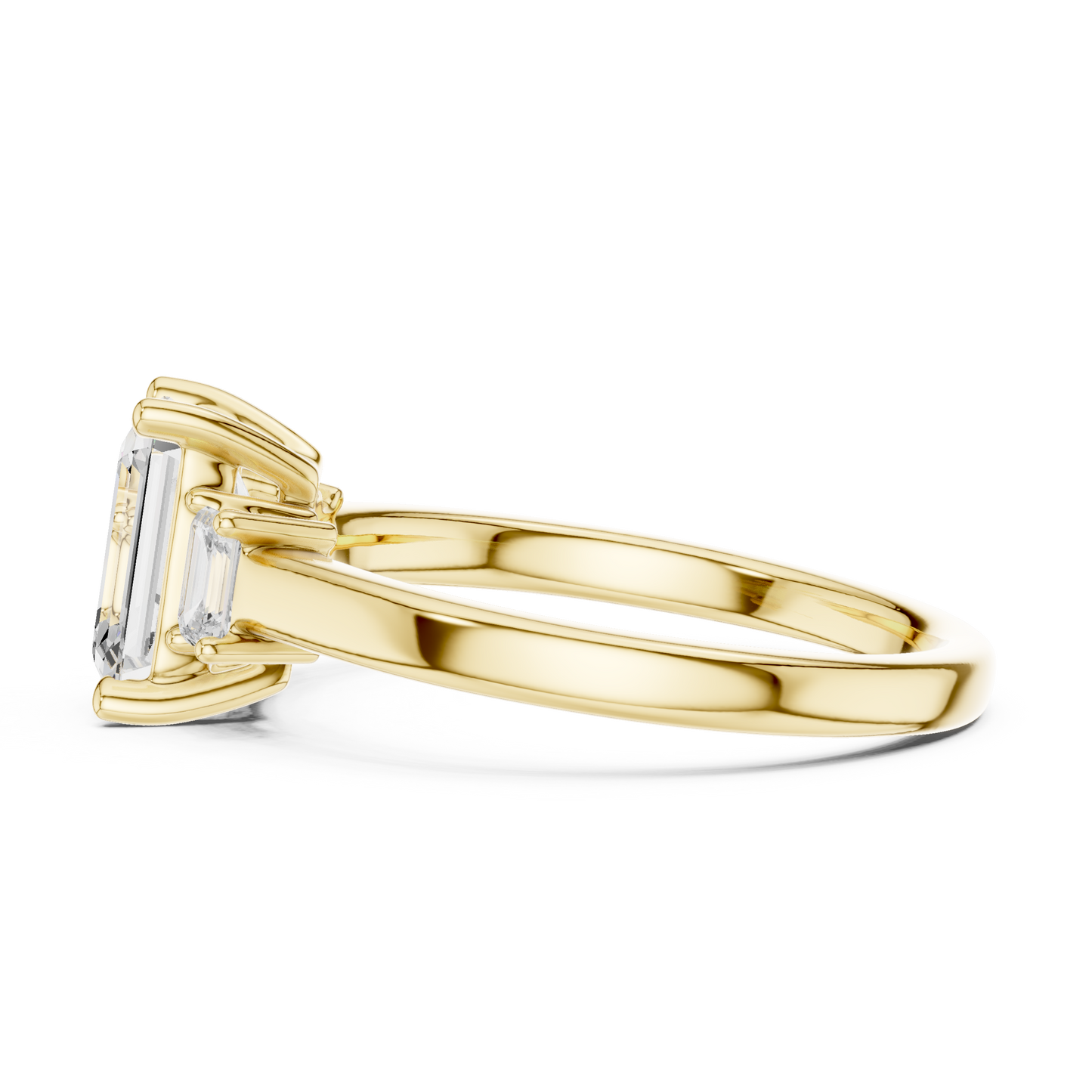 1.70ctw Emerald Shaped Diamond Three-Stone Engagement Ring in Yellow Gold