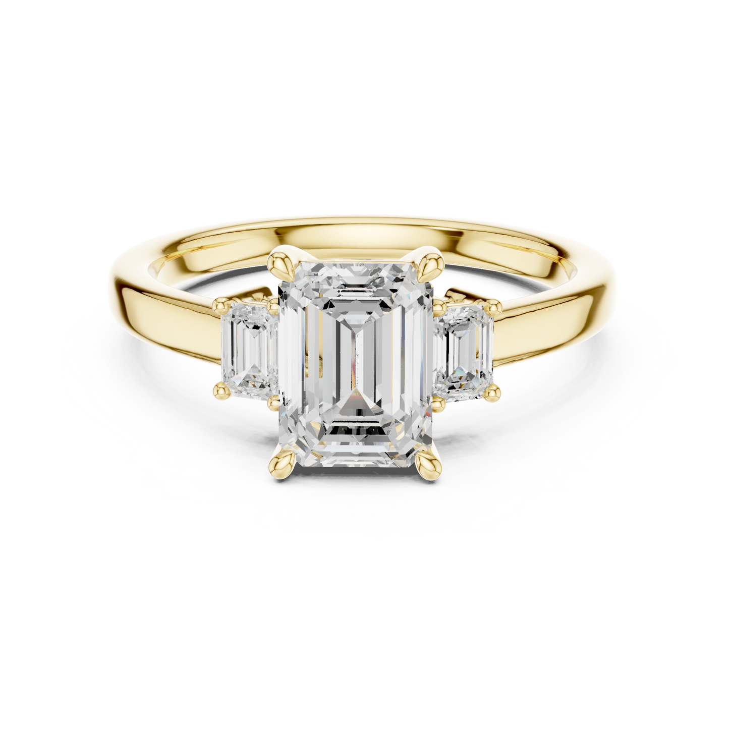 1.70ctw Emerald Shaped Diamond Three-Stone Engagement Ring in Yellow Gold