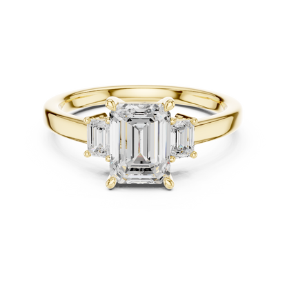 1.70ctw Emerald Shaped Diamond Three-Stone Engagement Ring in Yellow Gold