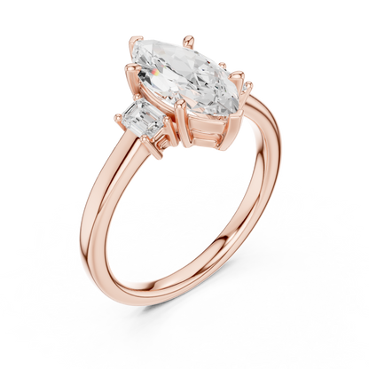 1.70ctw Marquise & Emerald Shaped Diamond Three-Stone Engagement Ring in Yellow Gold