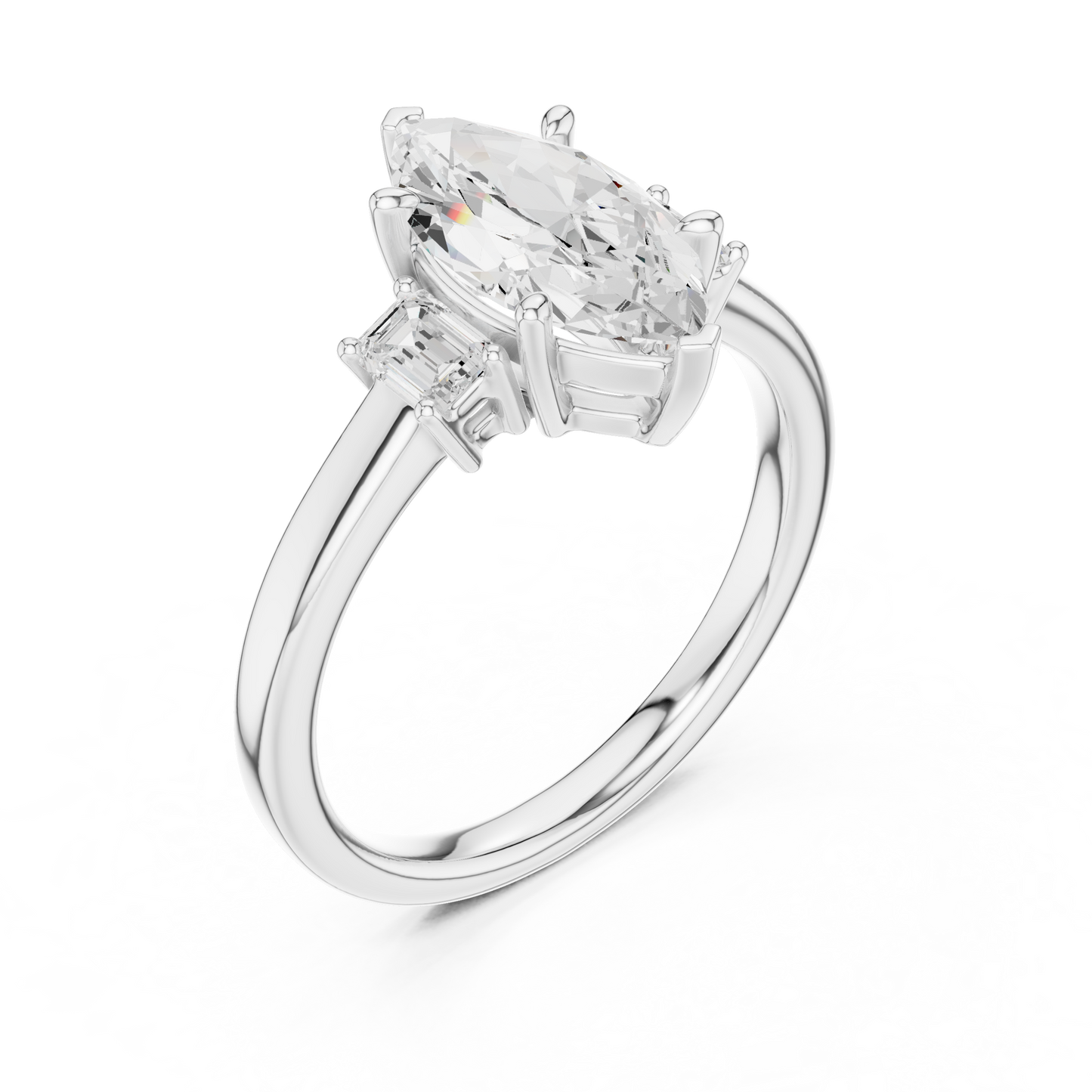 1.70ctw Marquise & Emerald Shaped Diamond Three-Stone Engagement Ring in Yellow Gold