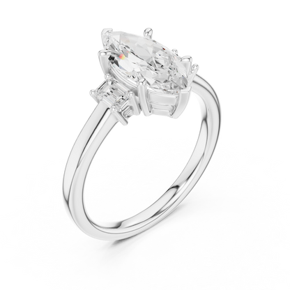 1.70ctw Marquise & Emerald Shaped Diamond Three-Stone Engagement Ring in Yellow Gold