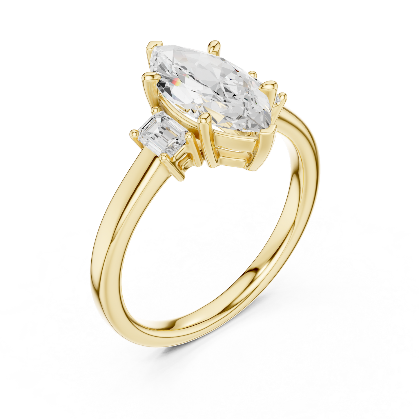 1.70ctw Marquise & Emerald Shaped Diamond Three-Stone Engagement Ring in Yellow Gold