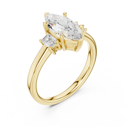 1.70ctw Marquise & Emerald Shaped Diamond Three-Stone Engagement Ring in Yellow Gold