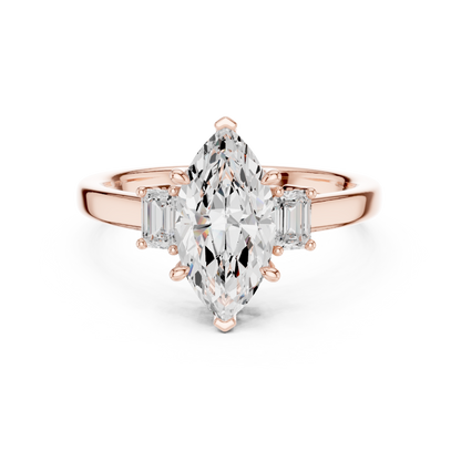 1.70ctw Marquise & Emerald Shaped Diamond Three-Stone Engagement Ring in Yellow Gold