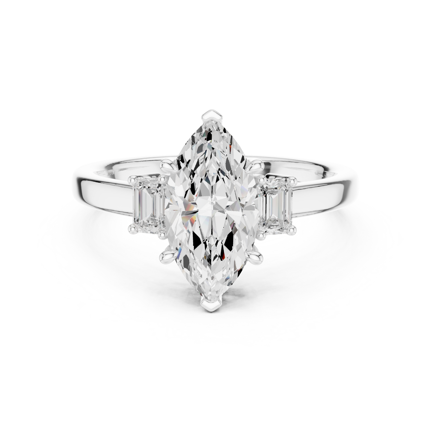 1.70ctw Marquise & Emerald Shaped Diamond Three-Stone Engagement Ring in Yellow Gold