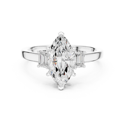 1.70ctw Marquise & Emerald Shaped Diamond Three-Stone Engagement Ring in Yellow Gold