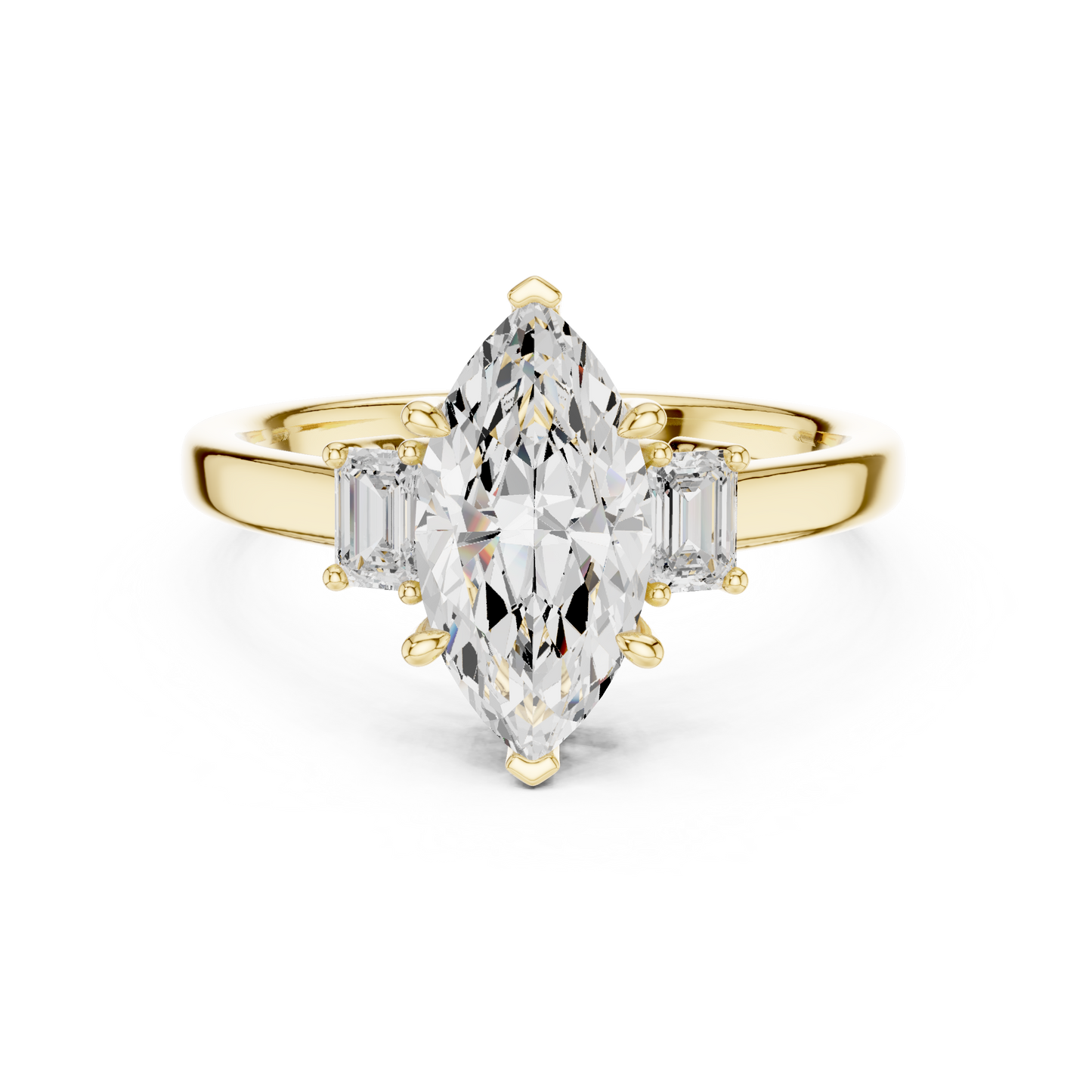 1.70ctw Marquise & Emerald Shaped Diamond Three-Stone Engagement Ring in Yellow Gold