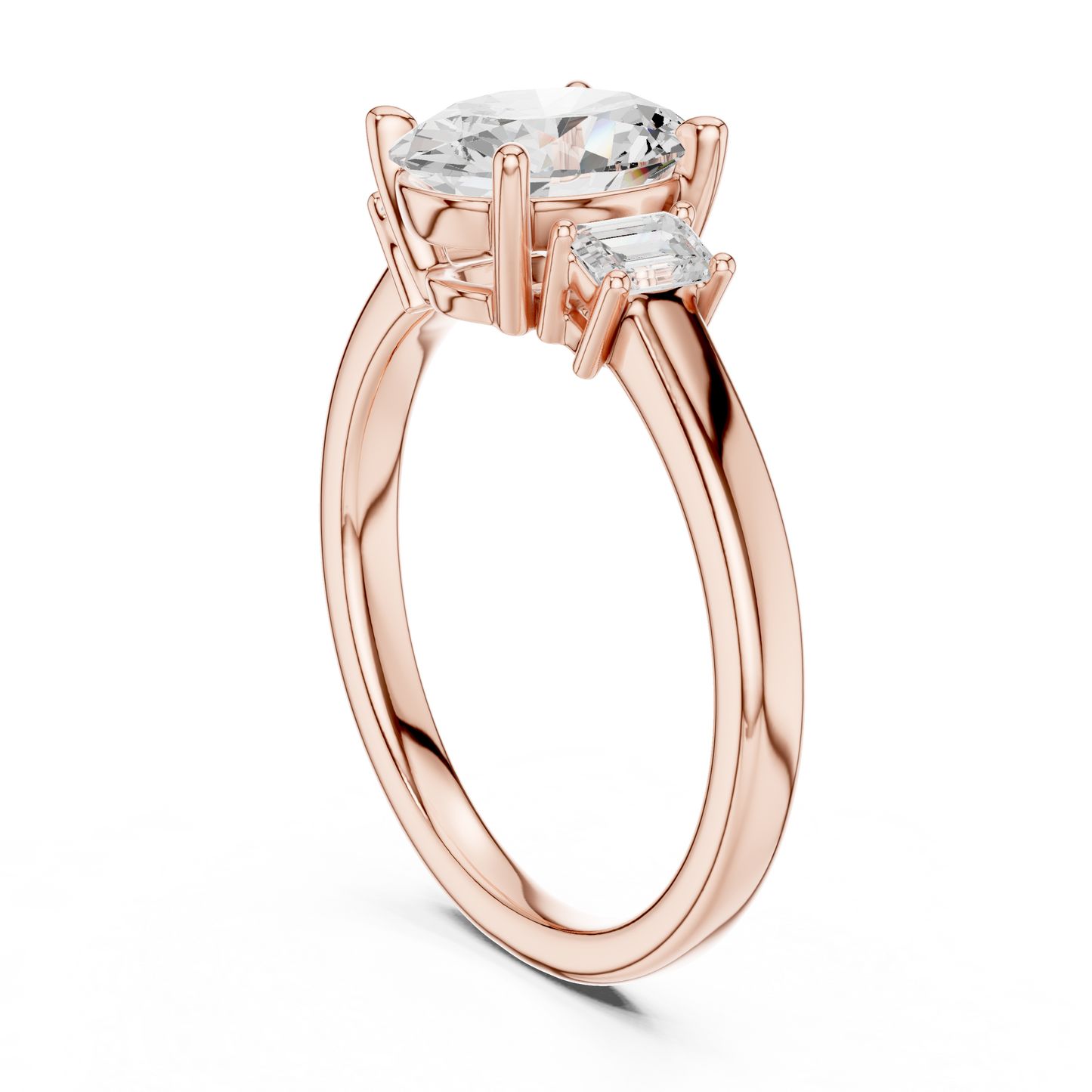 1.70ctw Oval & Emerald Shaped Diamond Three-Stone Engagement Ring in Yellow Gold