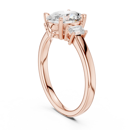 1.70ctw Oval & Emerald Shaped Diamond Three-Stone Engagement Ring in Yellow Gold