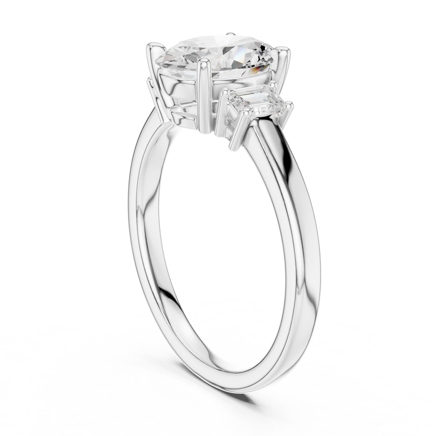 1.70ctw Oval & Emerald Shaped Diamond Three-Stone Engagement Ring in Yellow Gold