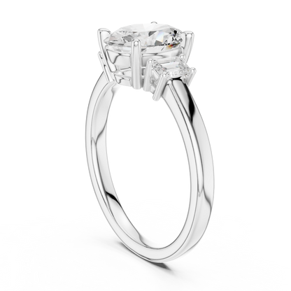 1.70ctw Oval & Emerald Shaped Diamond Three-Stone Engagement Ring in Yellow Gold