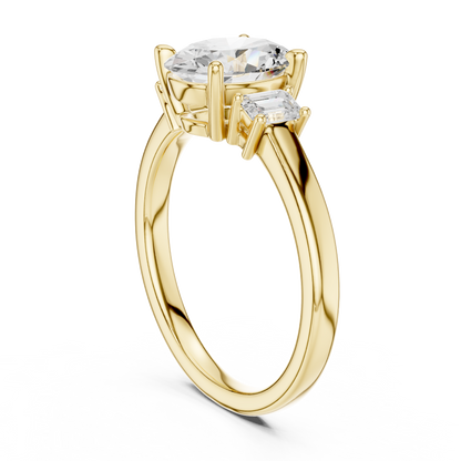 1.70ctw Oval & Emerald Shaped Diamond Three-Stone Engagement Ring in Yellow Gold