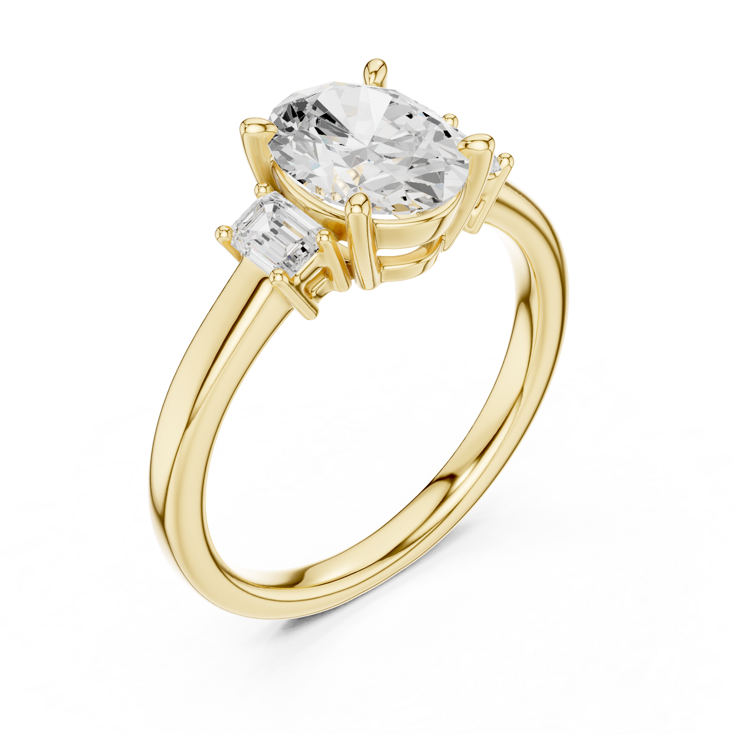 1.70ctw Oval & Emerald Shaped Diamond Three-Stone Engagement Ring in Yellow Gold