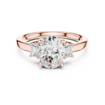 1.70ctw Oval & Emerald Shaped Diamond Three-Stone Engagement Ring in Yellow Gold
