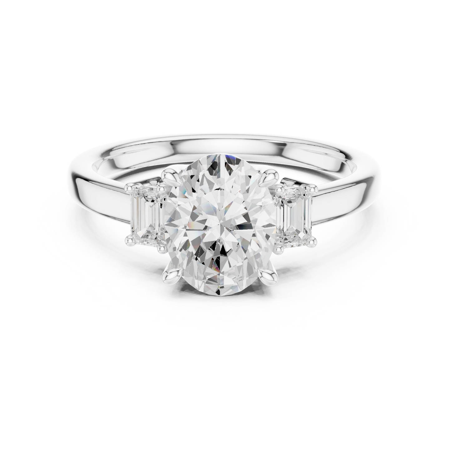 1.70ctw Oval & Emerald Shaped Diamond Three-Stone Engagement Ring in Yellow Gold