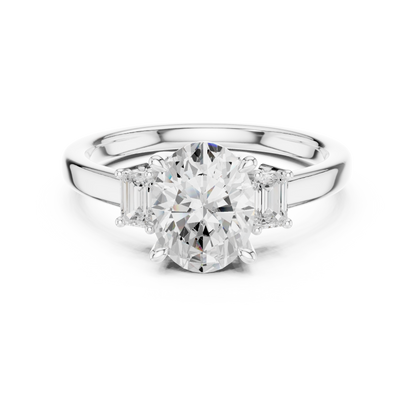 1.70ctw Oval & Emerald Shaped Diamond Three-Stone Engagement Ring in Yellow Gold