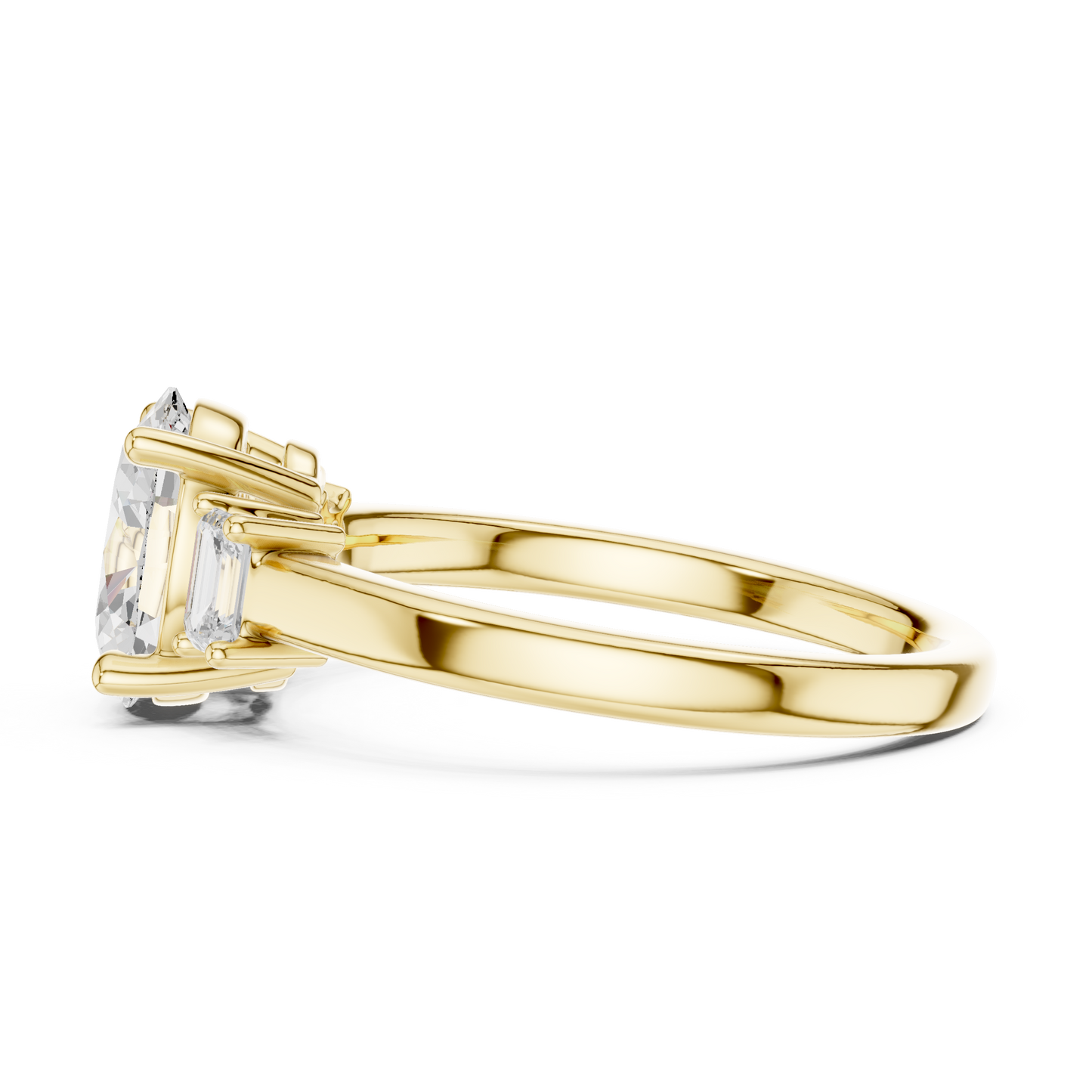 1.70ctw Oval & Emerald Shaped Diamond Three-Stone Engagement Ring in Yellow Gold