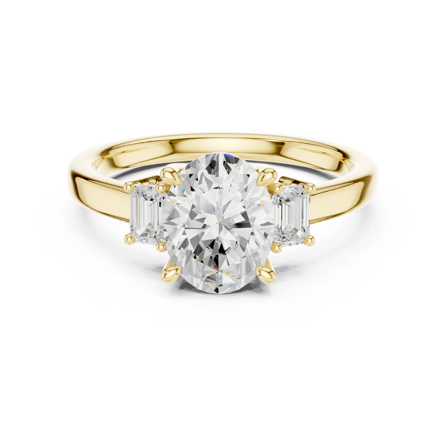 1.70ctw Oval & Emerald Shaped Diamond Three-Stone Engagement Ring in Yellow Gold