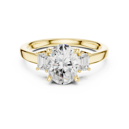 1.70ctw Oval & Emerald Shaped Diamond Three-Stone Engagement Ring in Yellow Gold