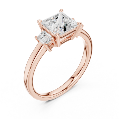 1.70ctw Princess & Emerald Shaped Diamond Three-Stone Engagement Ring in Yellow Gold