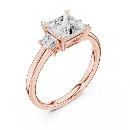 1.70ctw Princess & Emerald Shaped Diamond Three-Stone Engagement Ring in Yellow Gold