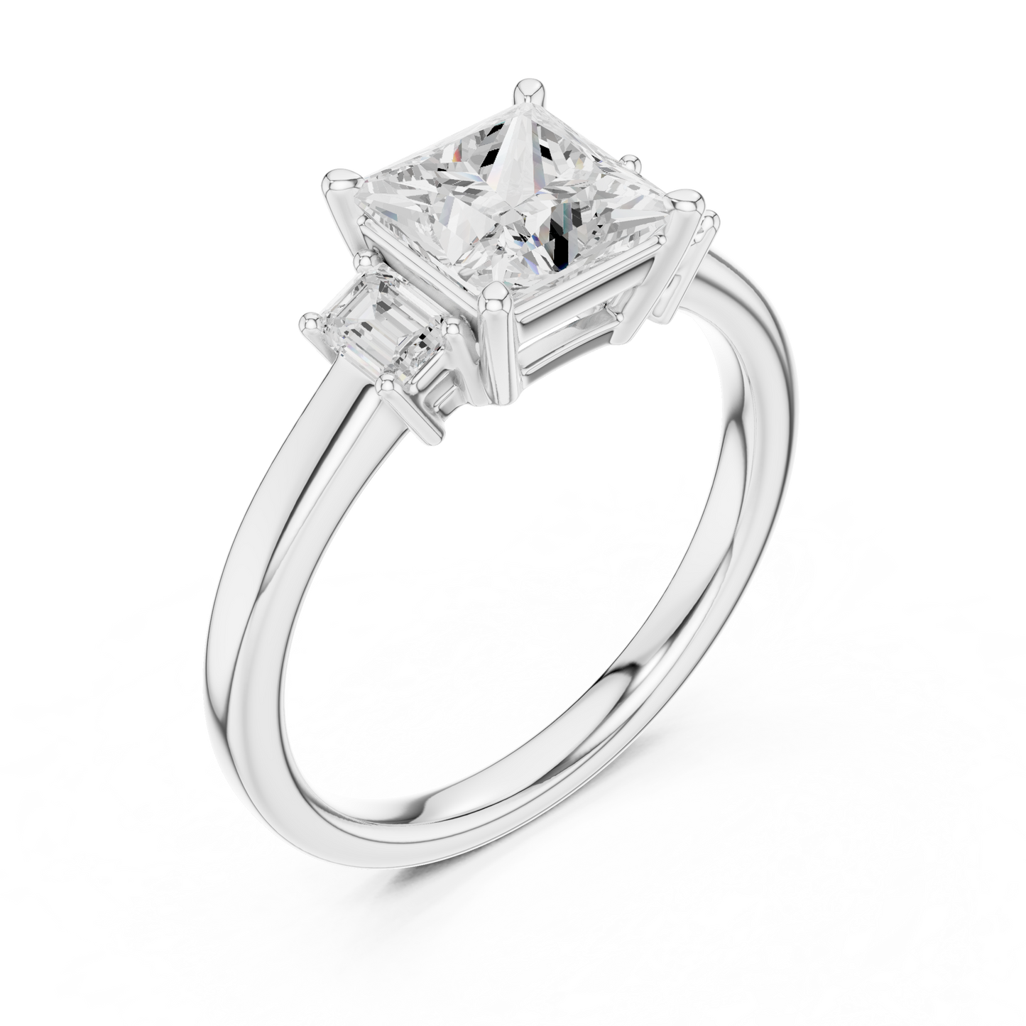 1.70ctw Princess & Emerald Shaped Diamond Three-Stone Engagement Ring in Yellow Gold