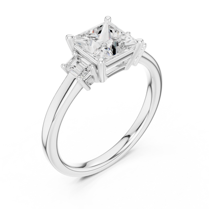 1.70ctw Princess & Emerald Shaped Diamond Three-Stone Engagement Ring in Yellow Gold
