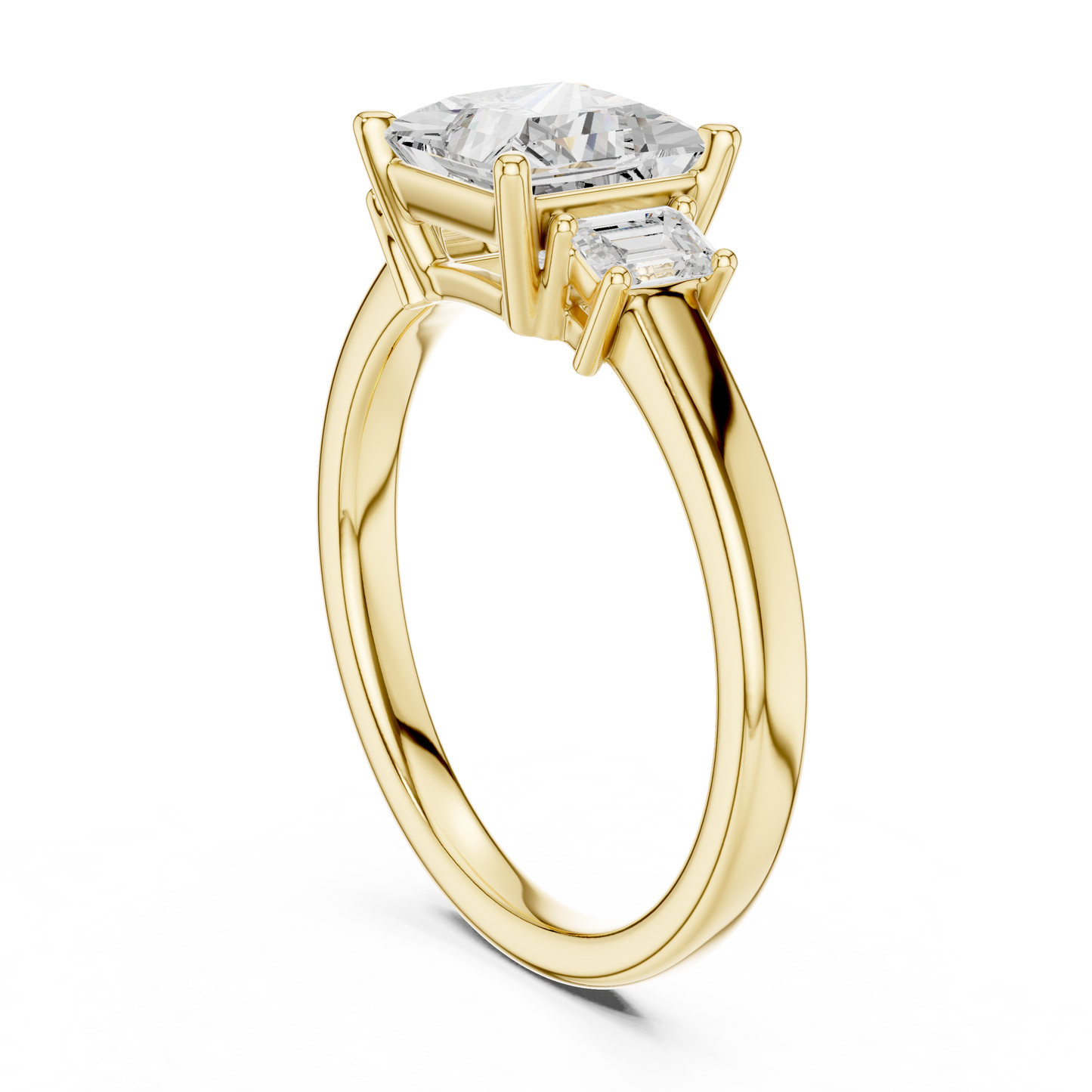 1.70ctw Princess & Emerald Shaped Diamond Three-Stone Engagement Ring in Yellow Gold
