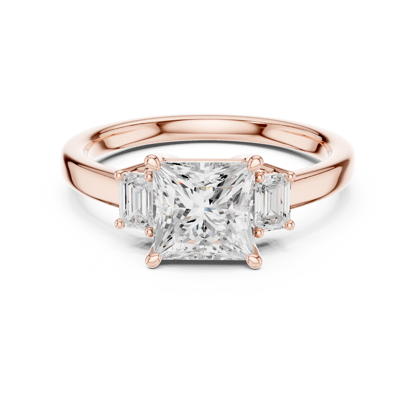 1.70ctw Princess & Emerald Shaped Diamond Three-Stone Engagement Ring in Yellow Gold