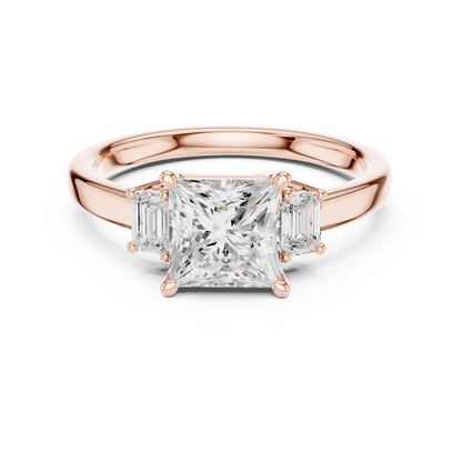 1.70ctw Princess & Emerald Shaped Diamond Three-Stone Engagement Ring in Yellow Gold