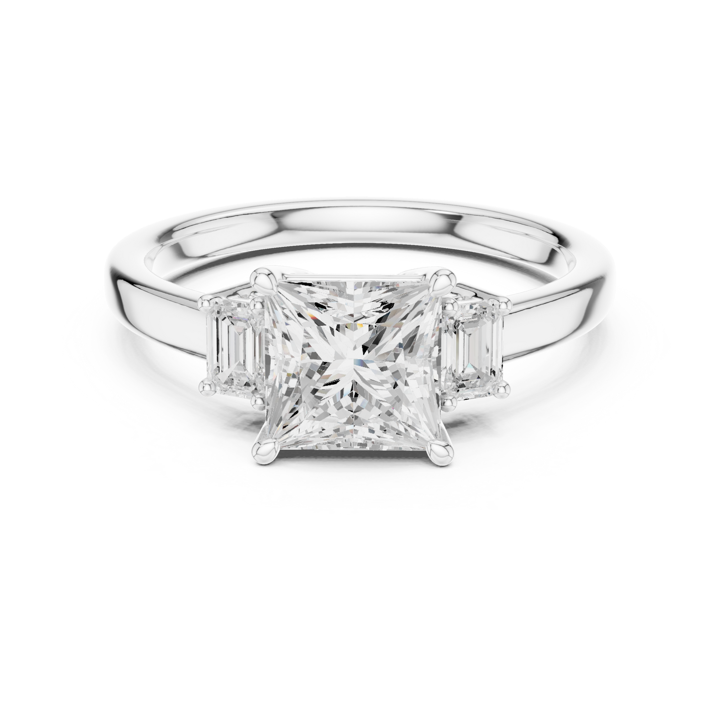 1.70ctw Princess & Emerald Shaped Diamond Three-Stone Engagement Ring in Yellow Gold