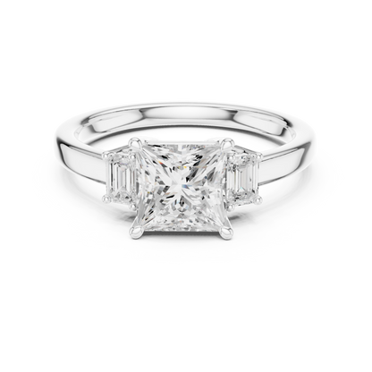 1.70ctw Princess & Emerald Shaped Diamond Three-Stone Engagement Ring in Yellow Gold