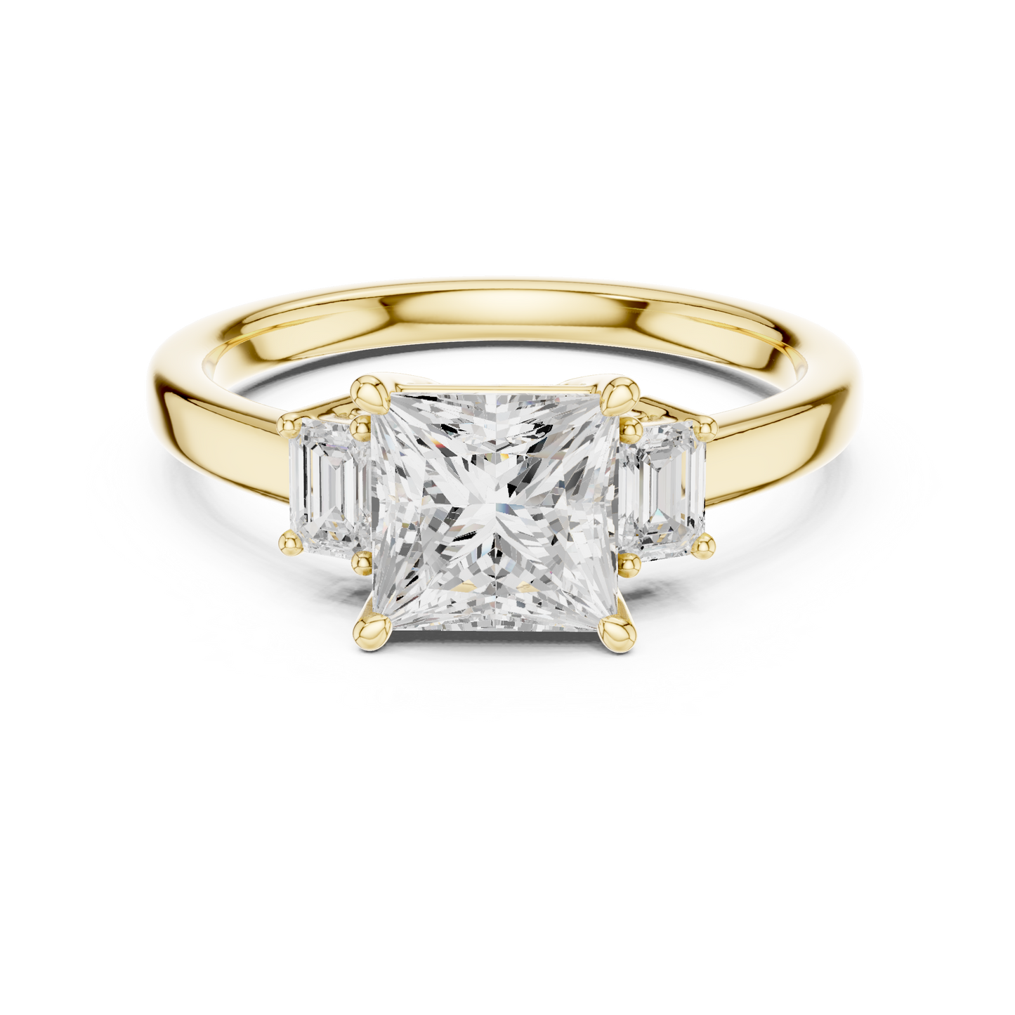 1.70ctw Princess & Emerald Shaped Diamond Three-Stone Engagement Ring in Yellow Gold