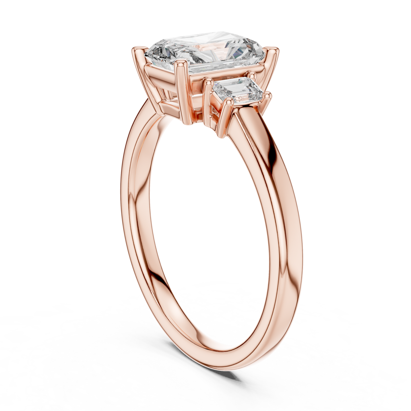 1.07CTW Radiant Cut Three-Stone Diamond Ring with Emerald Cut Side Accents