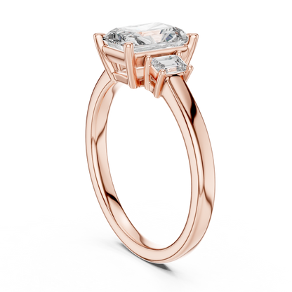 1.07CTW Radiant Cut Three-Stone Diamond Ring with Emerald Cut Side Accents