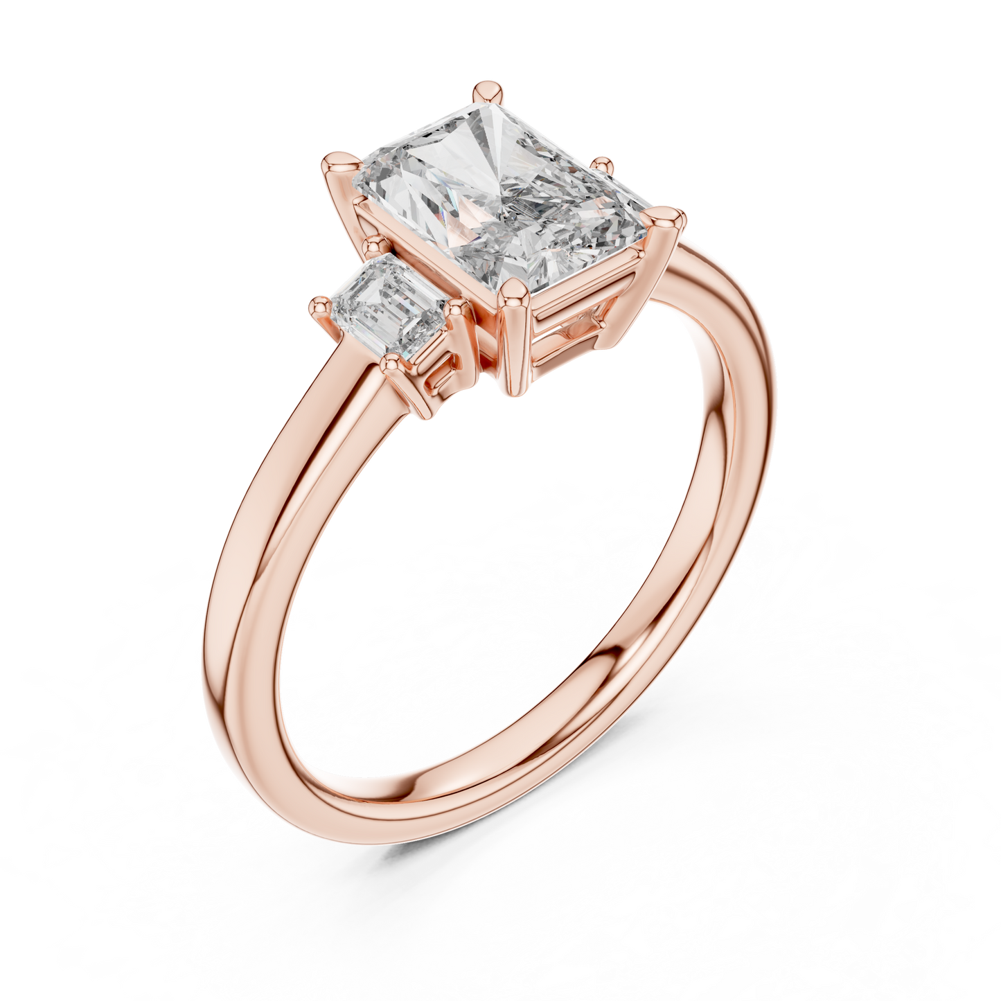 1.07CTW Radiant Cut Three-Stone Diamond Ring with Emerald Cut Side Accents