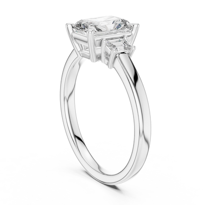 1.07CTW Radiant Cut Three-Stone Diamond Ring with Emerald Cut Side Accents