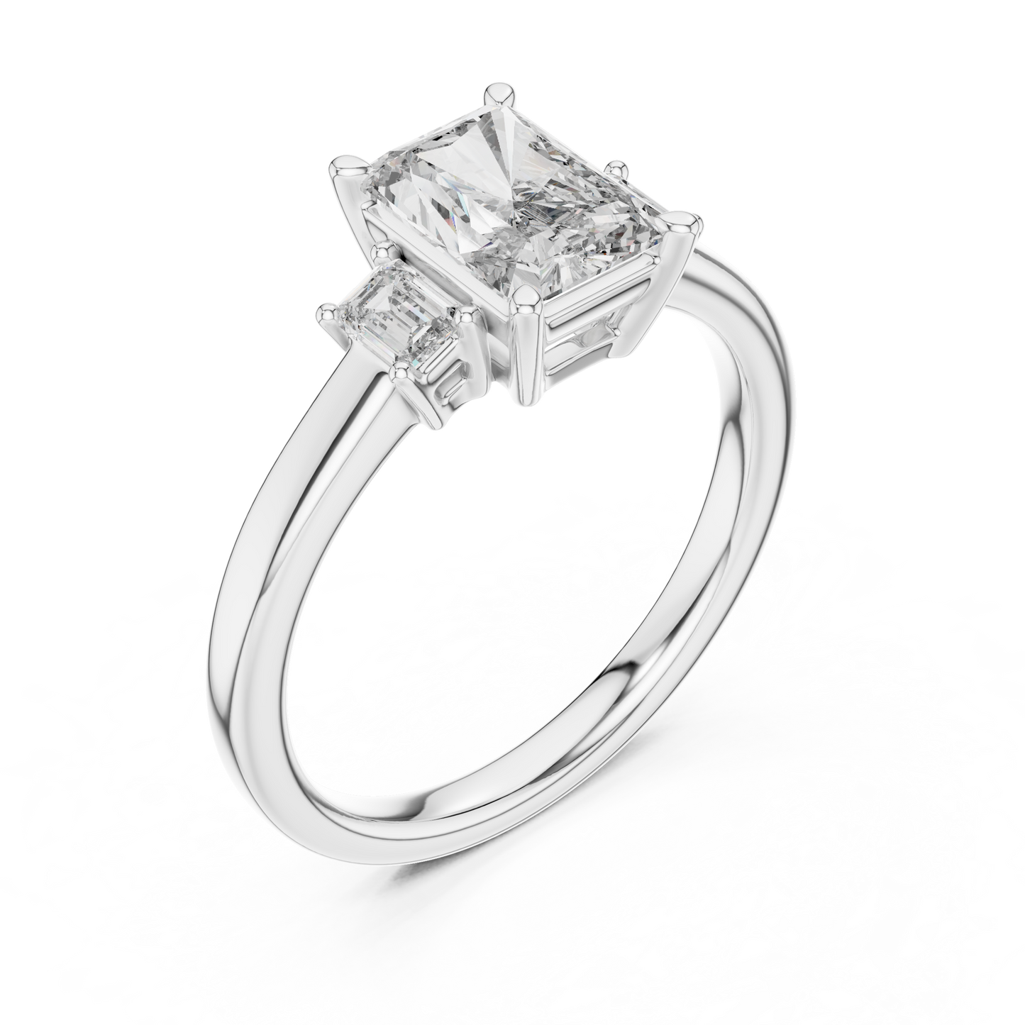 1.07CTW Radiant Cut Three-Stone Diamond Ring with Emerald Cut Side Accents