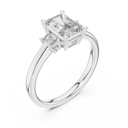 1.07CTW Radiant Cut Three-Stone Diamond Ring with Emerald Cut Side Accents