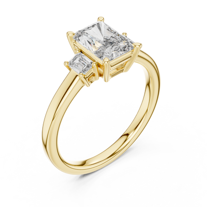 1.07CTW Radiant Cut Three-Stone Diamond Ring with Emerald Cut Side Accents